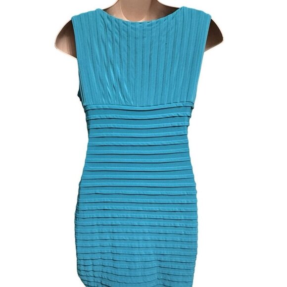 CALVIN KLEIN Teal Bandage Dress Sz 0/2‎ Pleated Crossover Waist PinTuck Slinky - Picture 3 of 14